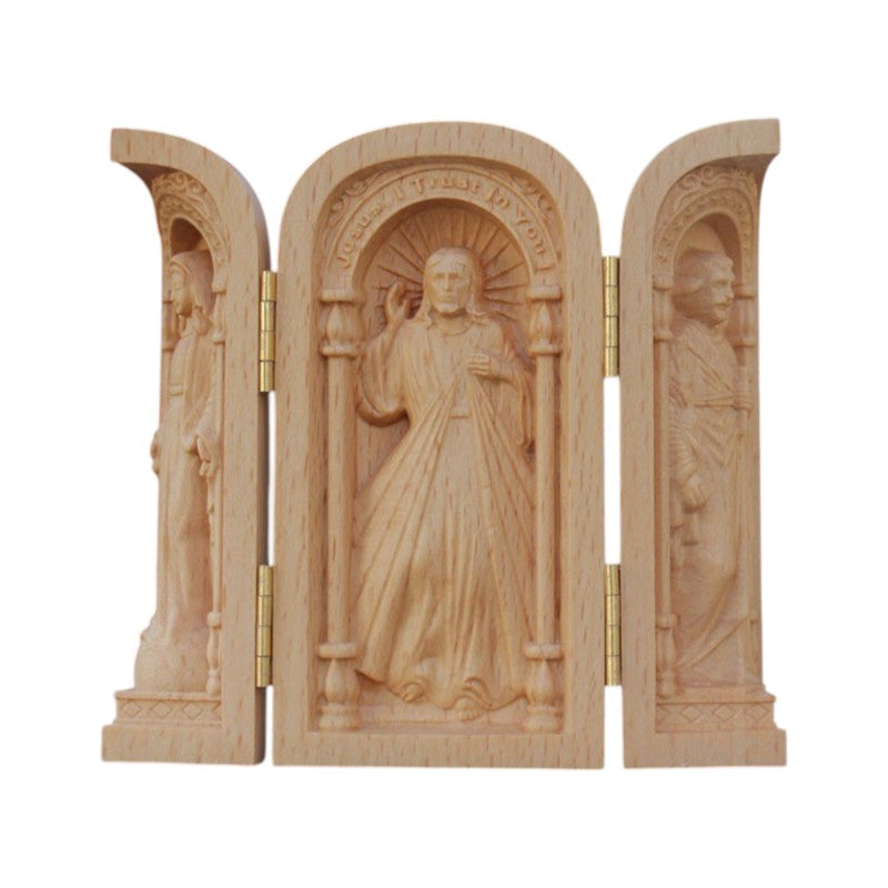 The Holy Family Carved Wooden Triptych