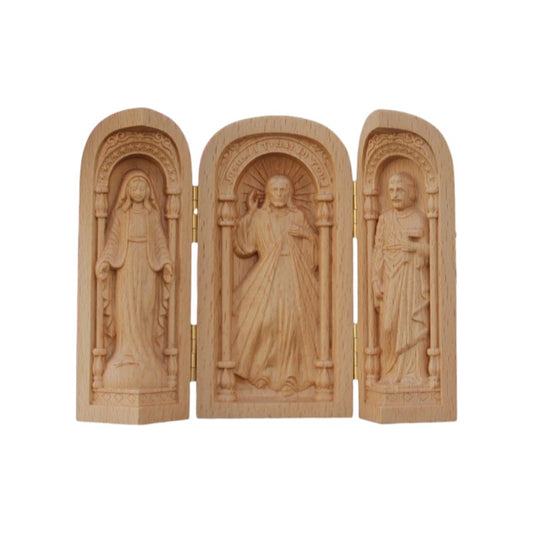 The Holy Family Carved Wooden Triptych