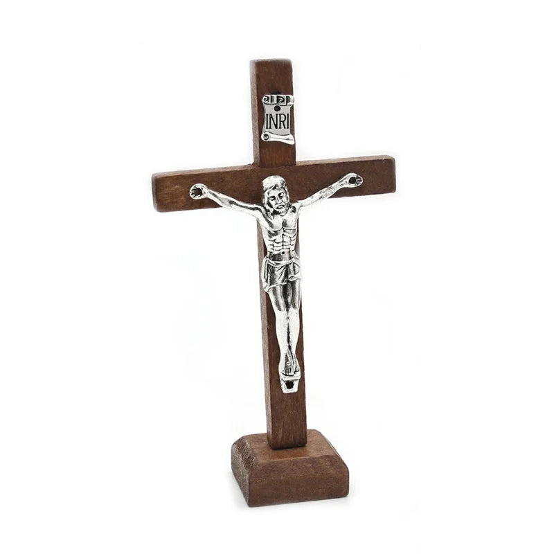 Wooden Catholic Jesus Cross With Stand