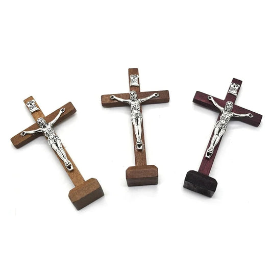 Wooden Catholic Jesus Cross With Stand