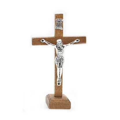 Wooden Catholic Jesus Cross With Stand