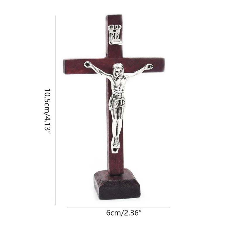 Wooden Catholic Jesus Cross With Stand